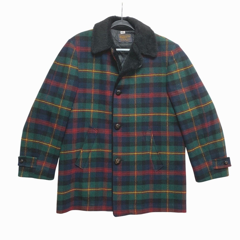 Pendleton Jacket Mens L Green Red Wool Quilted Lined 70s Coat